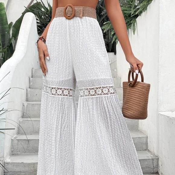 Boho Contrast Lace Wide Leg Pants white - Picture 2 of 4